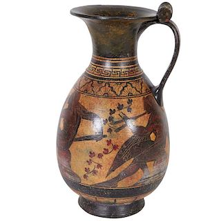 Ancient Greek-Style Black Figure Pottery Pitcher
