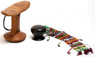 2 Ethnographic Tribal Carved Wood & Beaded Pieces