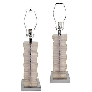 Pair of Stepped Lucite Table Lamps