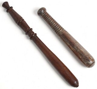 2 Vintage Carved Wood Billy Clubs / Truncheons