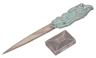 (2) SILVER STAMP BOX & BERNICE GOODSPEED LETTER OPENER, MEXICO
