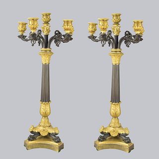 Pair of Empire Style Bronze Candelabra Lamps