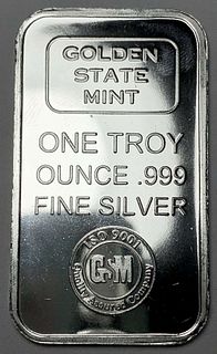 Golden State Mint 1 ozt .999 Silver Bar