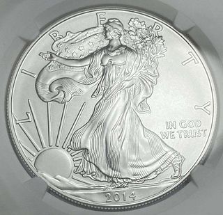 2014 American Silver Eagle NGC MS70 Early Releases Signed By Elizabeth Jones