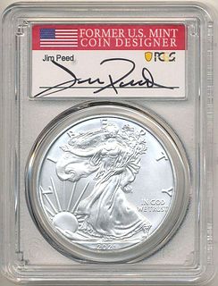 2021(S) American Silver Eagle PCGS MS70 Signed By Jim Peed