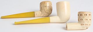 3 Antique Carved Meerschaum Pipes
