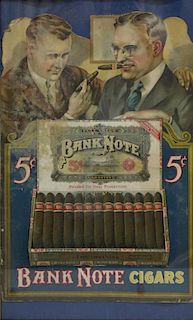 Framed Early Bank Notes Cigars Advertising Sign