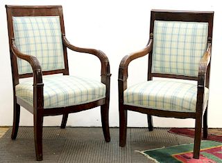 Pair French Empire-Style Fauteuil Chairs