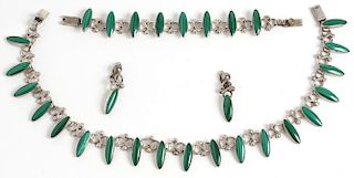 Taxco Mexican Sterling Silver & Malachite Suite