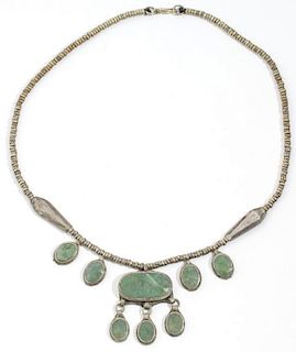 Woman's Silver-Tone Metal & Green Stone Necklace