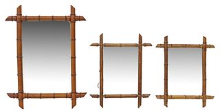 (3) FRENCH TURNED WOOD FAUX BAMBOO WALL MIRRORS