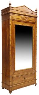 FRENCH MIRRORED ARMOIRE WITH FAUX BAMBOO TURNINGS
