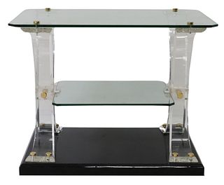 MODERN ACRYLIC & BLACK LACQUER ROLLING TABLE