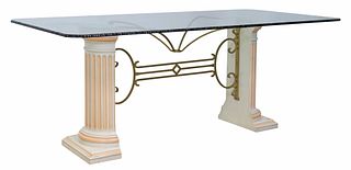 ITALIAN GLASS-TOP PAINTED COLUMNS DINING TABLE
