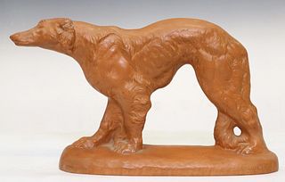 FRENCH TERRACOTTA SCULPTURE OF A BORZOI DOG