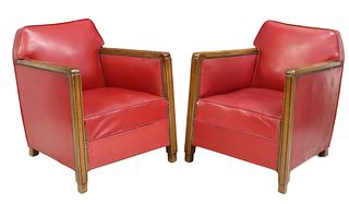 (2) FRENCH ART DECO UPHOLSTERED CLUB CHAIRS