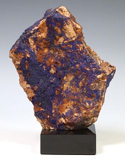 GEOLOGICAL AZURITE CLUSTER ON MARBLE BASE