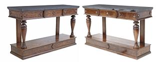 (2) ENGLISH MARBLE-TOP CONSOLE TABLES