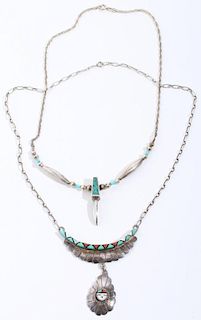 2 Woman's Navajo & Hopi Silver Necklaces