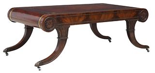 REGENCY STYLE LEATHER-TOP MAHOGANY COFFEE TABLE