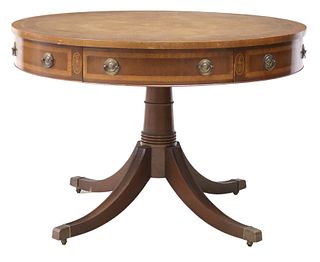 REGENCY STYLE LEATHER & INLAID MAHOGANY RENT TABLE