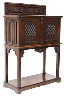 FRENCH GOTHIC REVIVAL OAK CREDENCE CUPBOARD