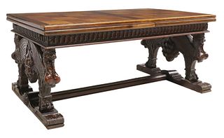 RENAISSANCE REVIVAL CARVED DRAW-LEAF DINING TABLE