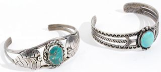 2 Woman's Navajo Silver & Turquoise Cuff Bracelets