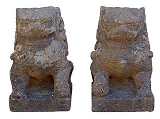 (2) CHINESE CAST STONE GUARDIAN FOO LIONS/ DOGS