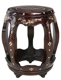 CHINESE MOTHER-OF-PEARL INLAID ROSEWOOD STOOL