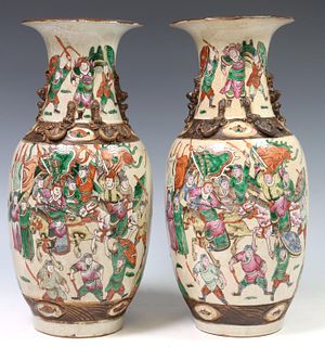 (2) CHINESE WARRIOR DECORATED PORCELAIN VASES