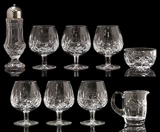 9)WATERFORD LISMORE BRANDY SNIFTERS & TABLE ITEMS