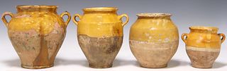(4) FRENCH YELLOW-GLAZED EARTHENWARE CONFIT JARS