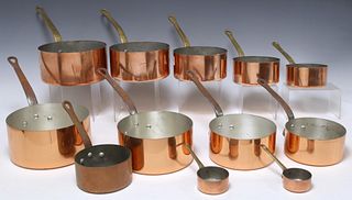 (12) FRENCH COPPER & METAL GRADUATED SAUCEPANS