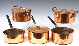 (5) FRENCH COPPER & IRON KITCHENWARE POTS & PANS