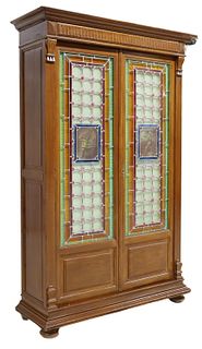ITALIAN STAINED & LEADED GLASS BOOKCASE