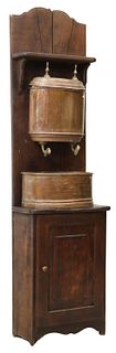 RUSTIC FRENCH COPPER LAVABO ON OAK CABINET STAND