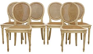 (6) LOUIS XVI STYLE PAINTED & CANED DINING CHAIRS