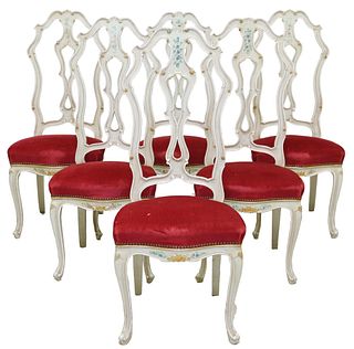 (6) ITALIAN VENETIAN PAINT DECORATED DINING CHAIRS