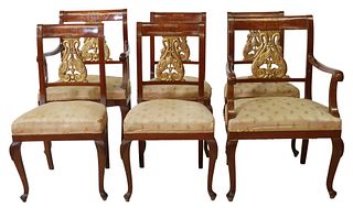 (6) NEOCLASSICAL STYLE SWAN-BACK MAHOGANY CHAIRS