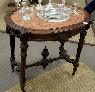 Victorian shaped top table with inset rouge marble top. ht. 28in., top: 22" x 32"