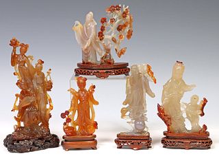 (5) CHINESE CARVED HARDSTONE CABINET FIGURES