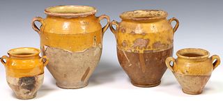 (4) FRENCH YELLOW-GLAZED EARTHENWARE CONFIT JARS