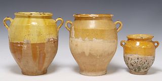 (3) FRENCH YELLOW-GLAZED EARTHENWARE CONFIT JARS