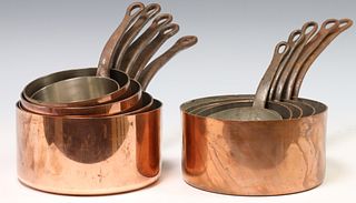 (10) FRENCH COPPER & IRON GRADUATED SAUCEPANS