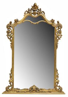 LOUIS XV STYLE GILTWOOD SCROLLED WALL MIRROR