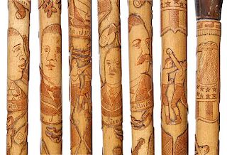 9. “Boxing Champions of the World” Cane-early 20th Century- A folk-art tribute to the early champions of boxing, with hig