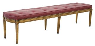 NEOCLASSICAL STYLE BUTTON TUFTED GILT LONG BENCH