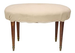 FRENCH LOUIS XVI STYLE BEIGE UPHOLSTERED OTTOMAN
