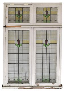 LARGE LATE VICTORIAN STAINED & LEADED GLASS WINDOW